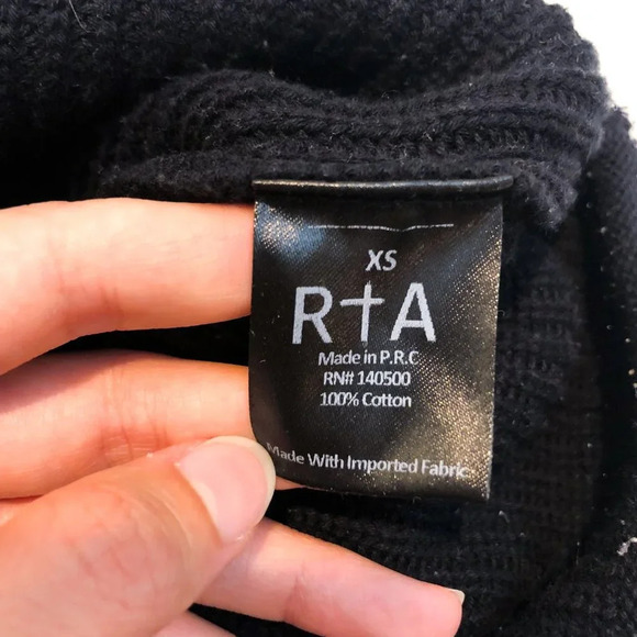 RtA 100% Cotton Langley Black Tight Knit Cut Out High Neck Designer Sweater XS - Picture 11 of 12